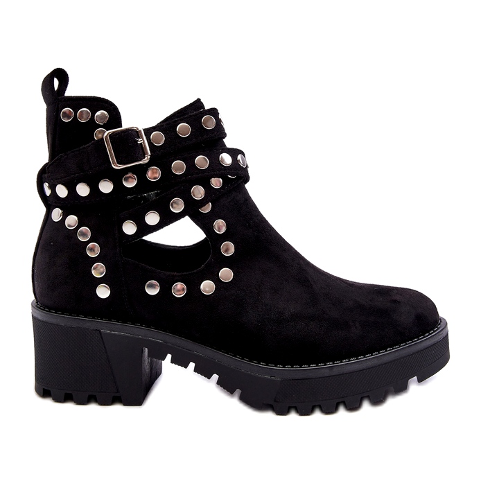 Ideal Shoes Naisten mokkanahkaiset nilkkurit koristeneuloilla, musta