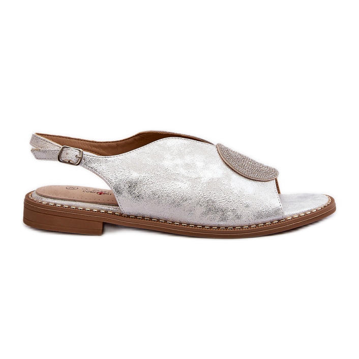 Naisten sandaalit, joissa on koristelu tasakorkokengissä S.Barski KV24-057 hopea