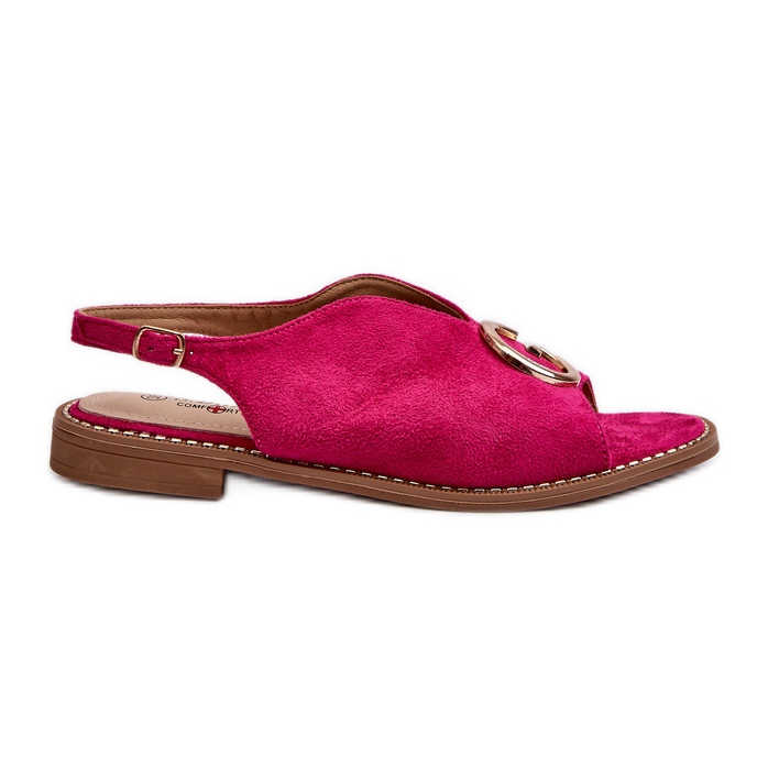 Tyylikkäät naisten sandaalit koristeellisella Eco Suede S.Barski KV27-058 Fuchsia vaaleanpunainen