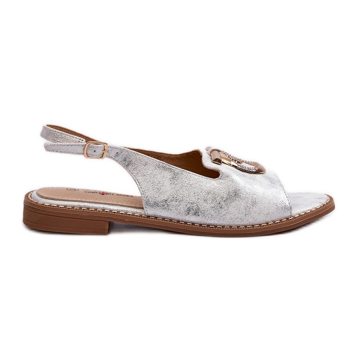 Tyylikkäät naisten sandaalit kullanvärisillä koroilla, hopea S.Barski KV27-053