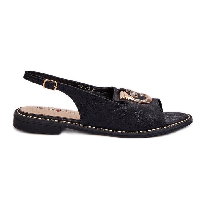 Tyylikkäät naisten sandaalit kullanvärisillä koroilla, musta S.Barski KV27-053