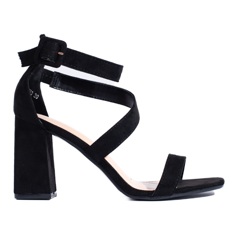 Naisten mokkanahkaiset korkeakorkoiset sandaalit musta