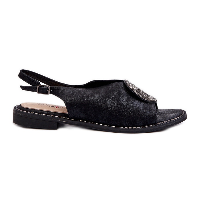 Naisten sandaalit, joissa on koristelu litteillä koroilla S.Barski KV24-057 musta