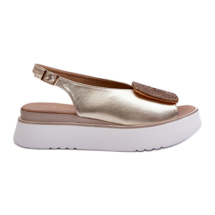 Zazoo 1786 Naisten nahkasandaalit kullalla koristellulla alustalla kultainen