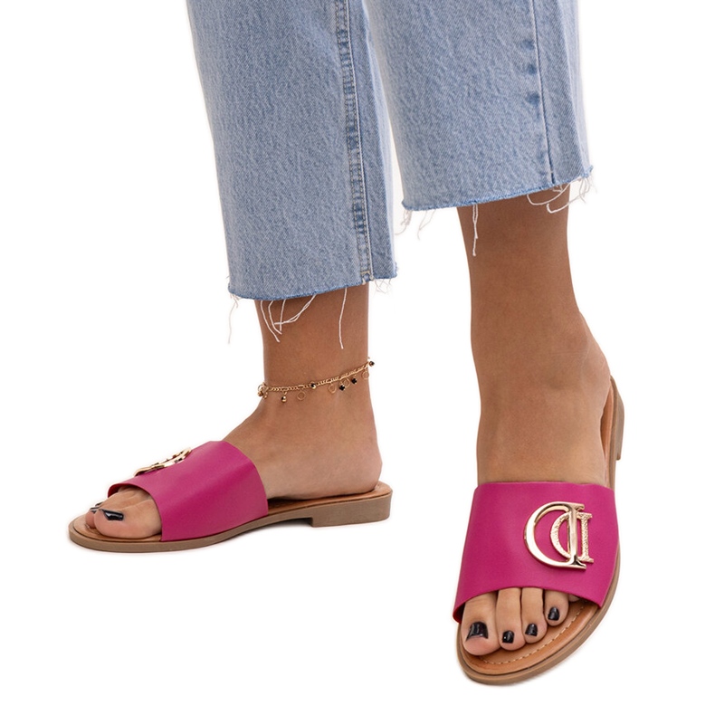 Almeitan tummanpunaiset soljelliset varvastossut vaaleanpunainen