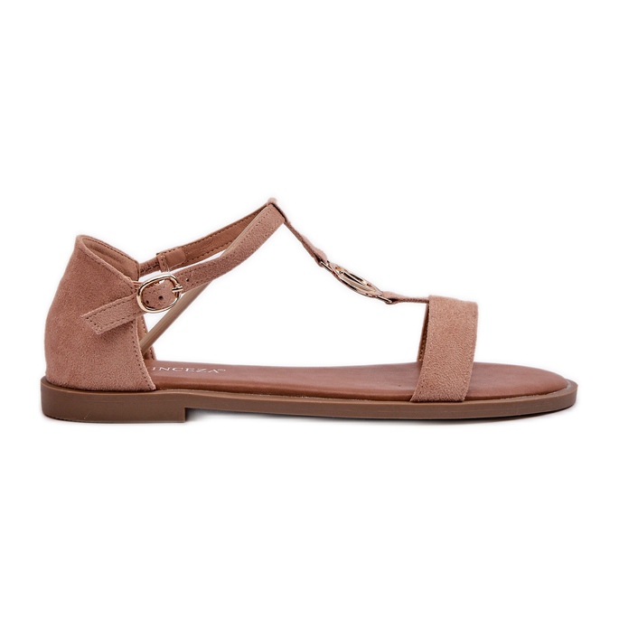 Naisten litteät sandaalit kultakoristeella Vinceza 17321 beige