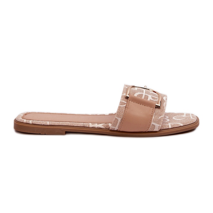 Kiiltävät naisten varvastossut beigellä varvaskoristeella