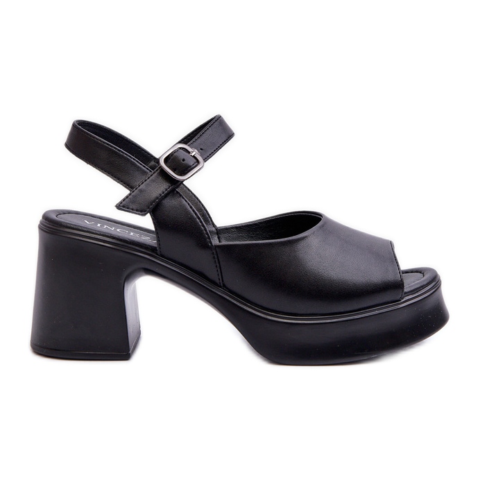 Naisten nahkaiset korkeakorkoiset sandaalit Vinceza 66627 musta