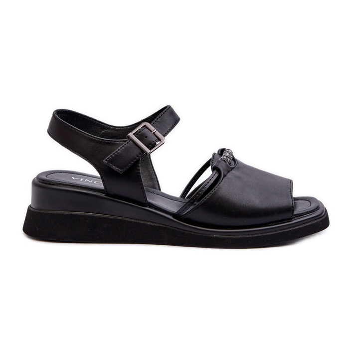 Naisten nahkaiset kiila sandaalit Vinceza 66624 musta