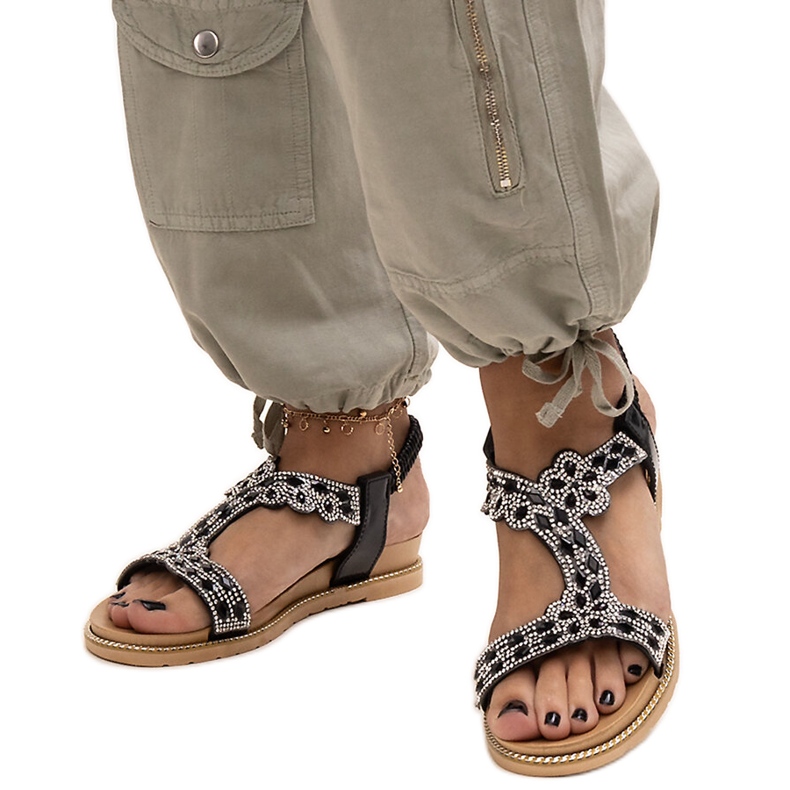 Shahidin kiiltävät mustat sandaalit Shahidin kiiltävät mustat sandaalit