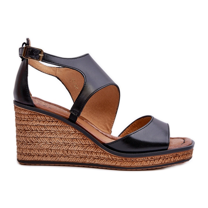 Naisten nahkaiset kiila sandaalit Maciejka 06657-01 musta