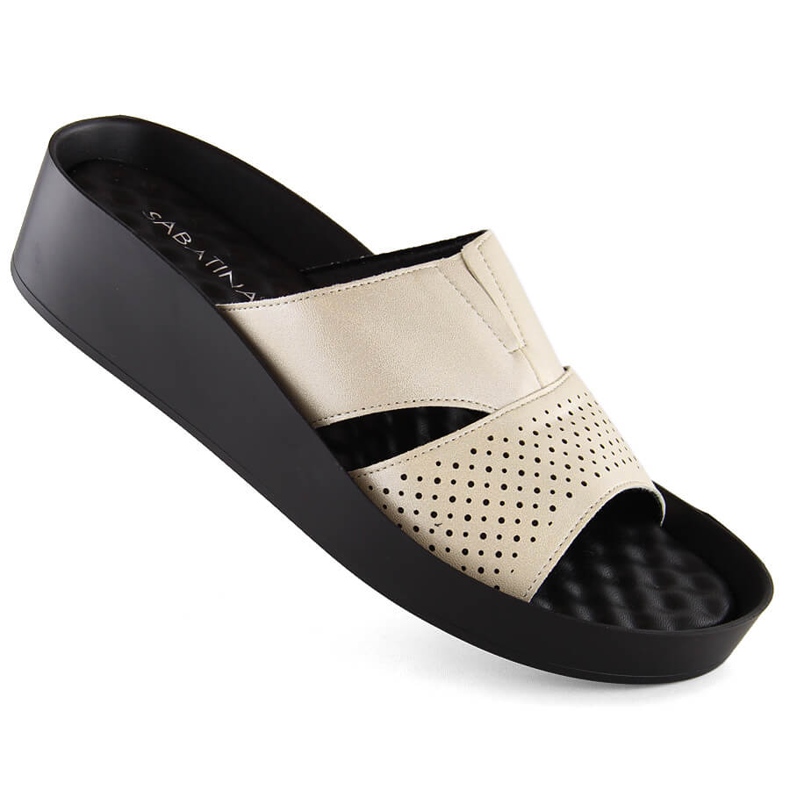 Naisten beigenväriset kiiltävät varvastossut kuminauhalla Sabatina 2318-4