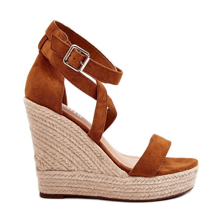 Espadrille-kiila sandaalit Camel-punoksella ruskea
