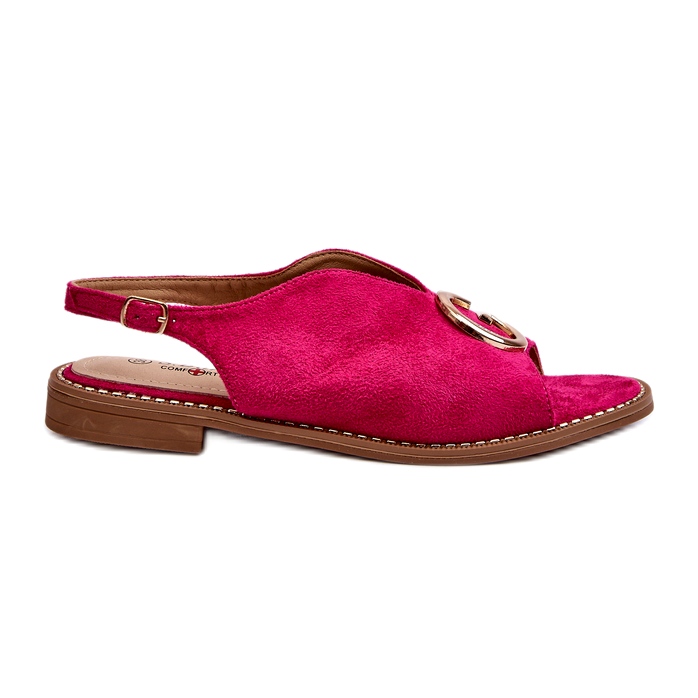 Tyylikkäät naisten sandaalit koristeellisella Eco Suede S.Barski KV27-058 Fuchsia vaaleanpunainen
