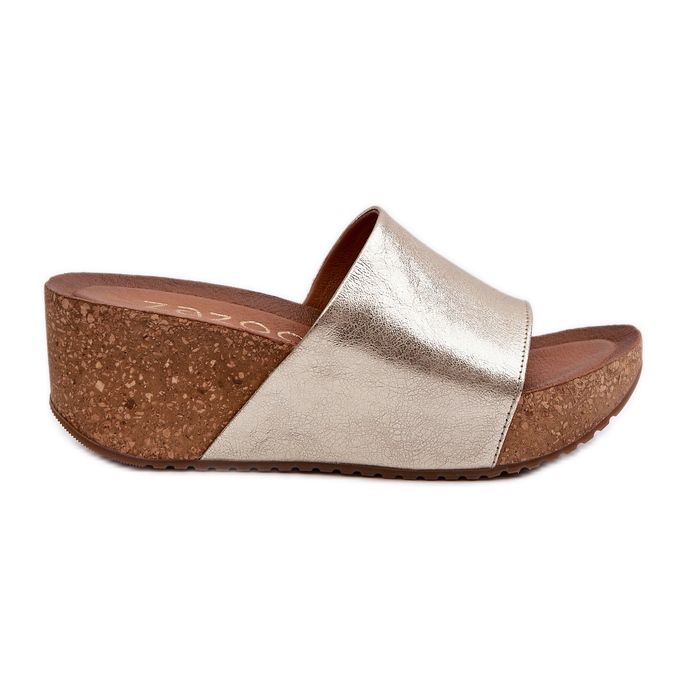 Zazoo 40289 Naisten nahkaiset varvastossut korkkikiilalla, kultaa kultainen