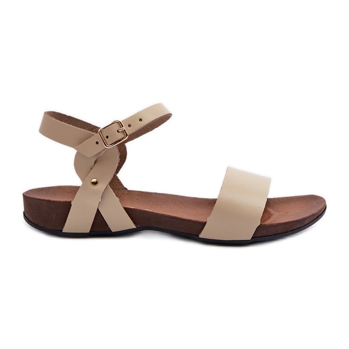 Zazoo 40027 Naisten litteät nahkasandaalit, beige