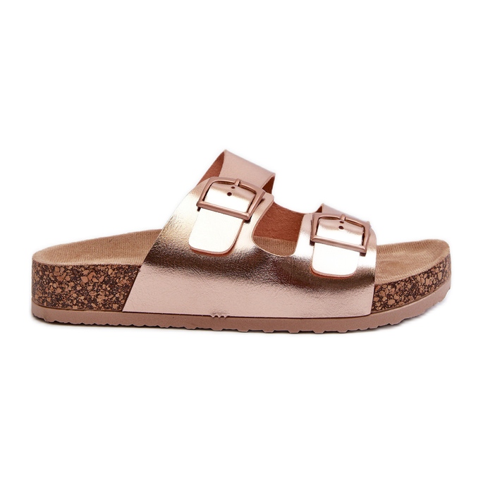 Evento Naisten varvastossut korkkitasolla, soljet, ruusukulta, Klinesta kultainen