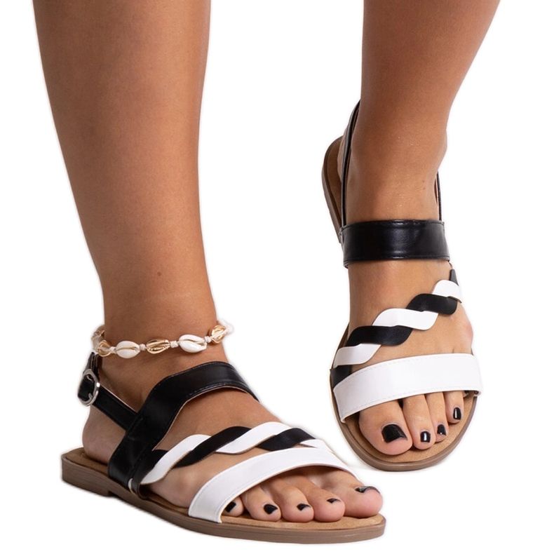 Asfouren valkoiset ja mustat eko-nahkasandaalit valkoinen