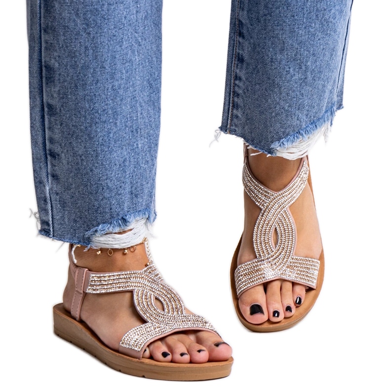 Vaaleanpunaiset sandaalit koristeltu Michalina-zirkoneilla vaaleanpunainen