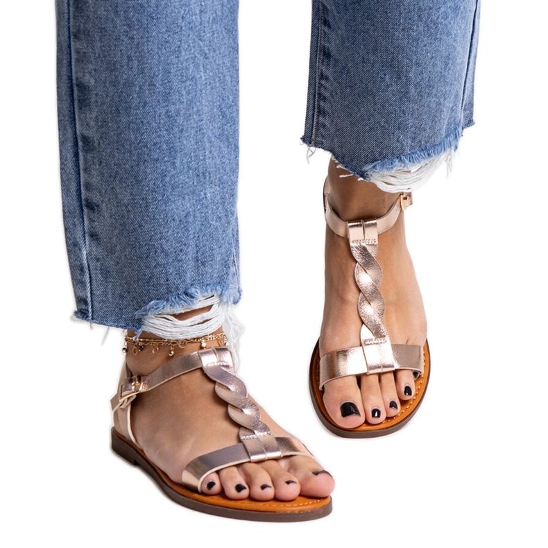 Amaranth samppanjaa litteät sandaalit kultainen Amaranth samppanjaa litteät sandaalit kultainen