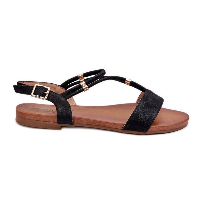 Naisten tasaiset sandaalit olkaimet S.Barski KV27-010 Musta