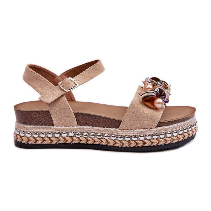 Naisten sandaalit kiilalla ja alustalla koristeilla S.Barski HY056 beige