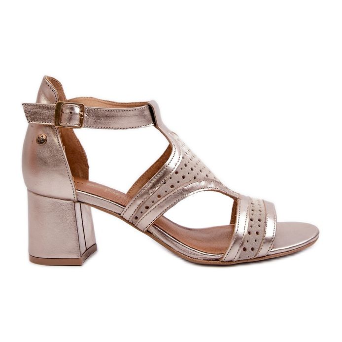 Naisten nahkasandaalit korkokenkiin Maciejka 06459-25 beige ja kulta