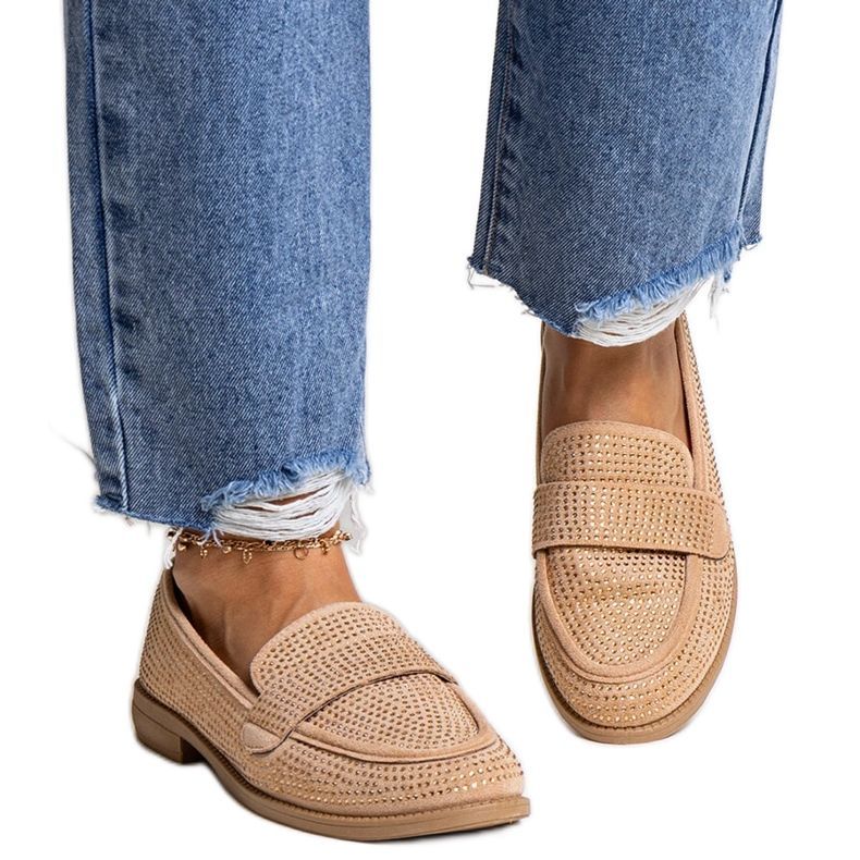 Moghan ruskeat mokasiinit strassilla beige