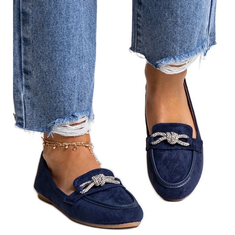 Tummansiniset mokasiinit kiiltävällä Jabira-koristeella sininen