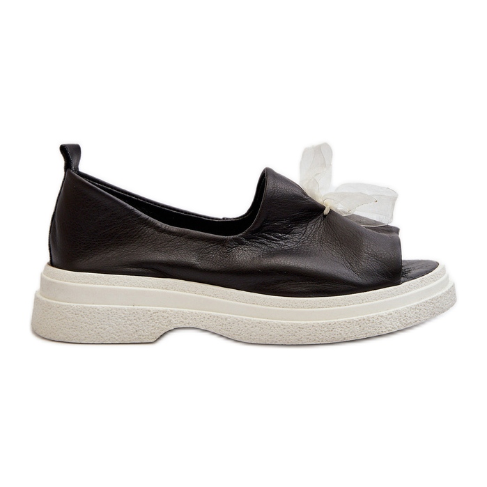 Zazoo 2939 naisten nahkasandaalit rusetilla, musta