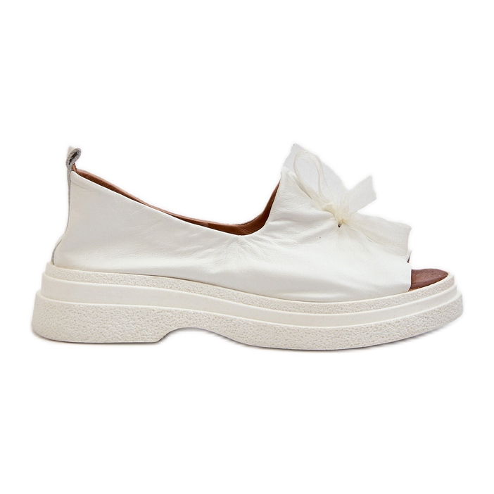 Zazoo 2939 naisten nahkasandaalit rusetilla, valkoinen