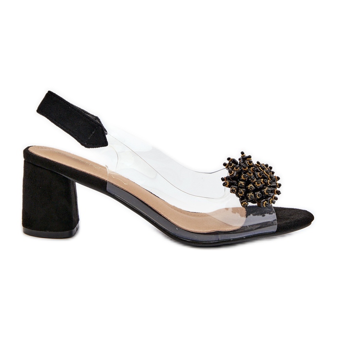 Naisten korkeakorkoiset sandaalit, joissa läpinäkyvä päällinen, musta Aleola