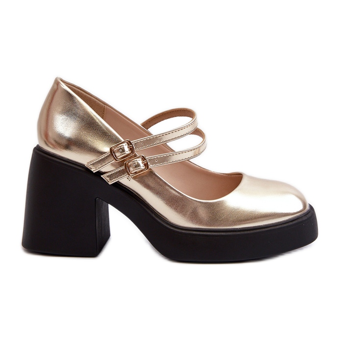 Eco-nahkapumput paksuilla koroilla, kulta Halmina kultainen