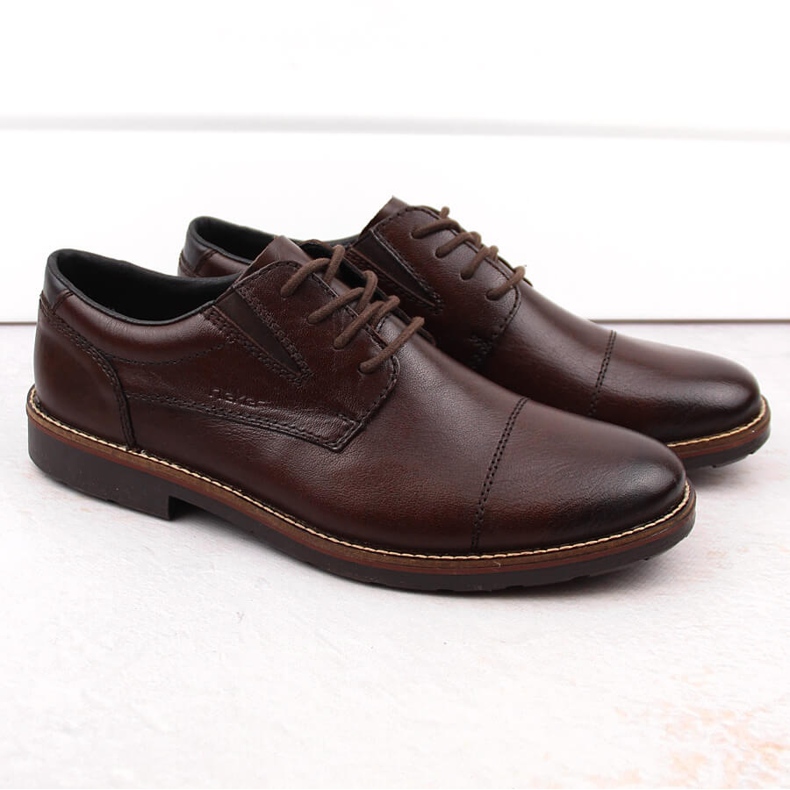 Mukavat nahkaiset miesten kengät kuminauhalla, ruskea, Rieker 15320-25