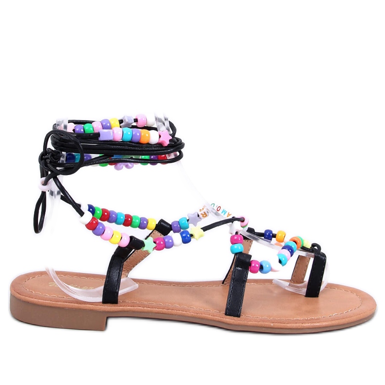 Maios Mustat roomalaiset sandaalit helmillä