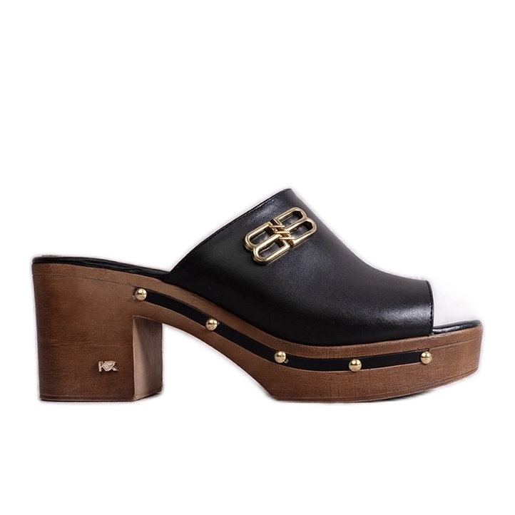 Mustat KARINO nahkaiset korkeakorkoiset muulit