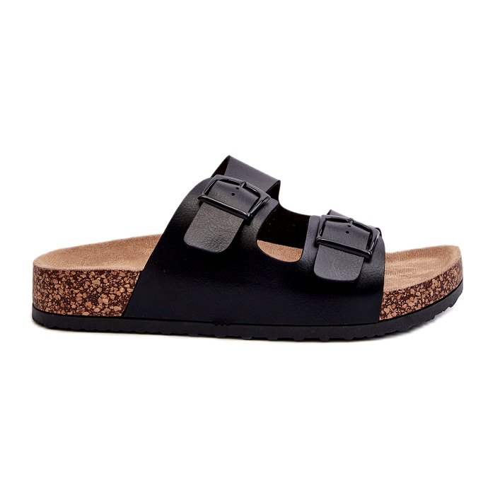 Evento Naisten varvastossut korkkitasolla ja soljet, musta Klinesta