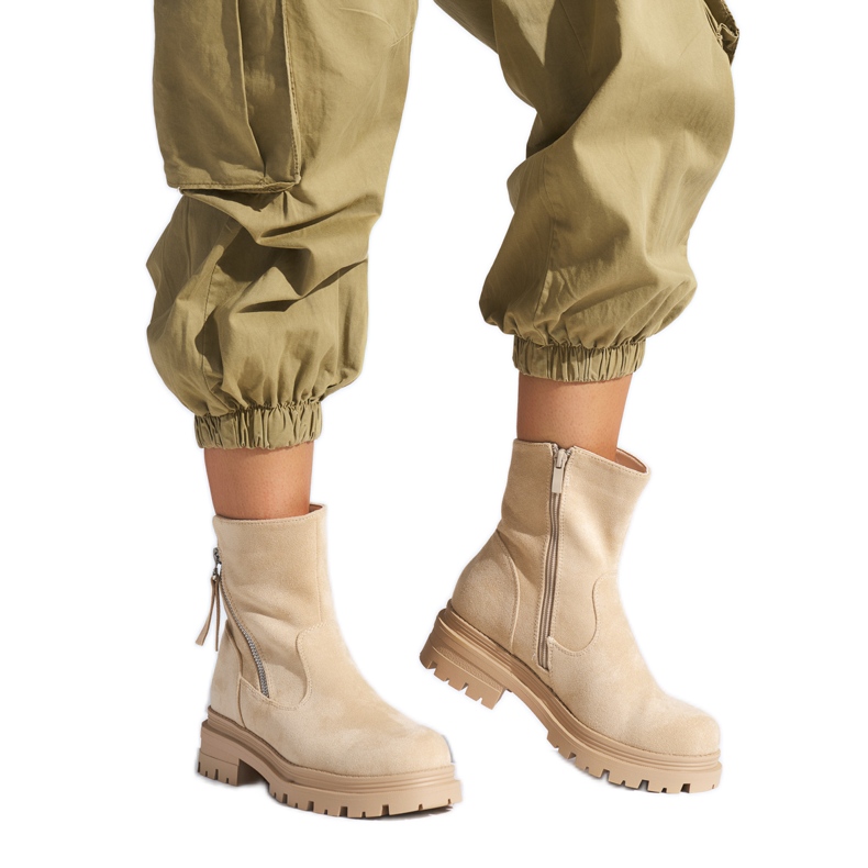 Beiget naisten nilkkurit koristeellisella vetoketjulla