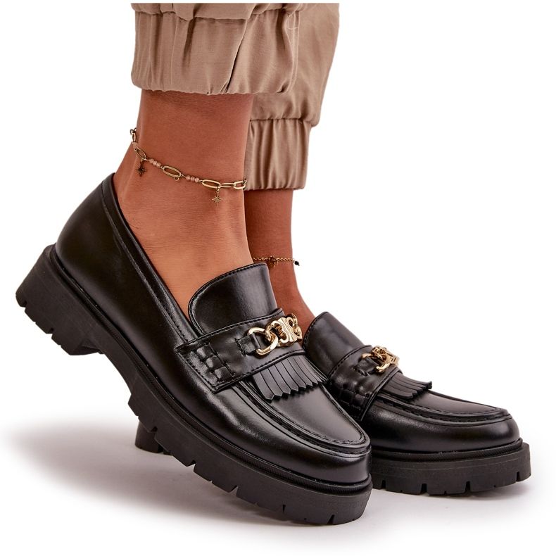 PH2 Naisten Eco-nahkaiset mokasiinit kultakoristeella, musta Zanita