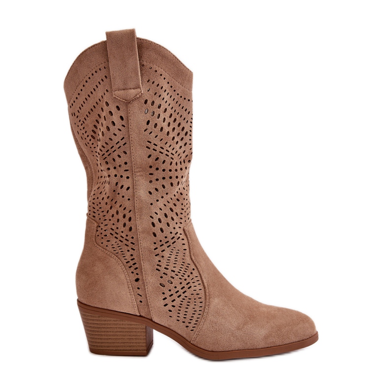 Harjakattoiset naisten cowboysaappaat korkokengissä, ruskea Iceda