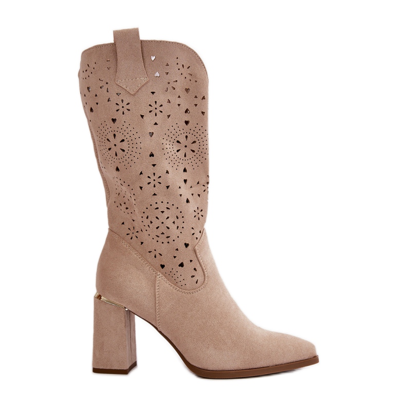 Naisten harjakattoiset korkokaappaat, teräväkärkiset, Eco Suede Beige Nevithra