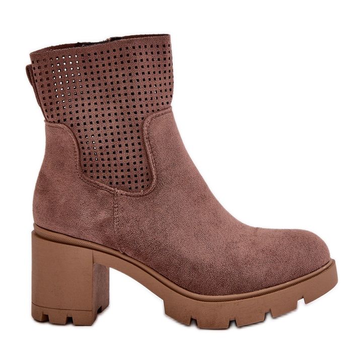 Jezzi Naisten nilkkurit korkealla kantapäällä, vetoketjulla, Eco Suede Brown Rashmi ruskea