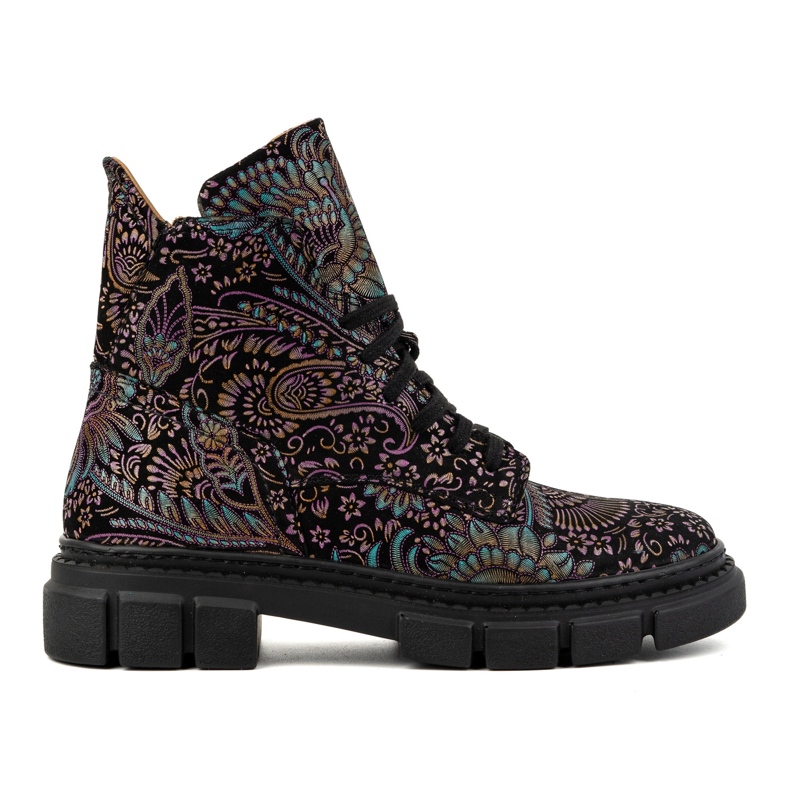 Olivier Naisten korkeat nauhalliset nahkanilkkurit 1227 printti, musta monivärinen