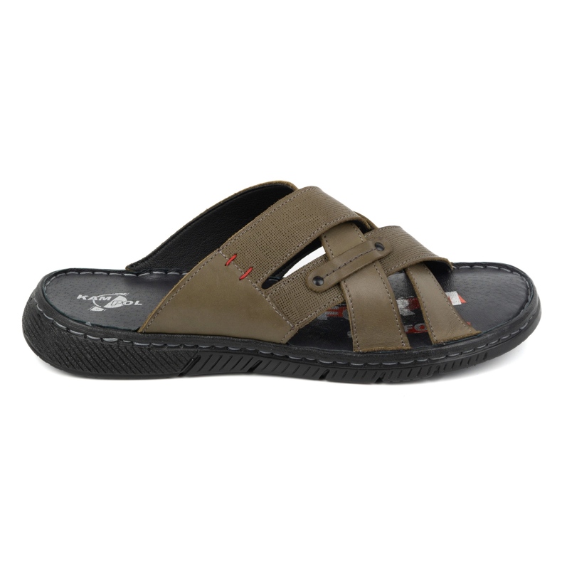 Kampol Miesten ristikkäiset nahkaiset varvastossut 203KAM oliivi vihreä