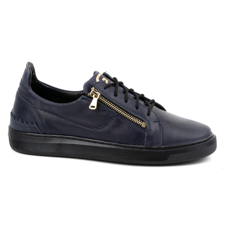 Miesten vapaa-ajan kengät luonnonnahasta POLBUT 2125, tummansininen