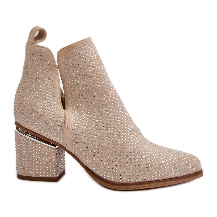 Koristetut naisten korkokengät teräväkärkisellä varpaalla, beige Fararia