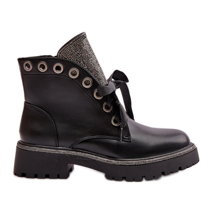 Koristetut naisten Eco-nahkaiset lämpimät nilkkurit mustat Rilatha