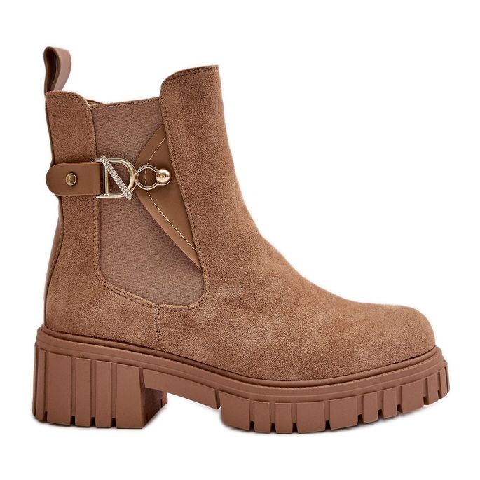 Eristetyt naisten saappaat kultaisilla yksityiskohdilla, beige Eco Suede Bervena