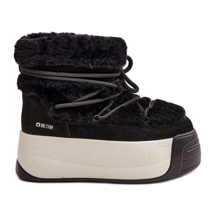Naisten nahkaiset lumisaappaat paksulla pohjalla ja turkisella Big Star OO274A206 Musta