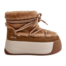 Naisten nahkaiset lumisaappaat paksulla pohjalla ja turkisella Big Star OO274A207 Ruskea beige